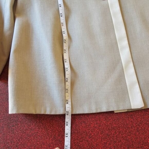 VTG 80s Oleg Cassini Taupe Cream Collarless Blazer 10 Neutral One Button Office - Picture 8 of 11